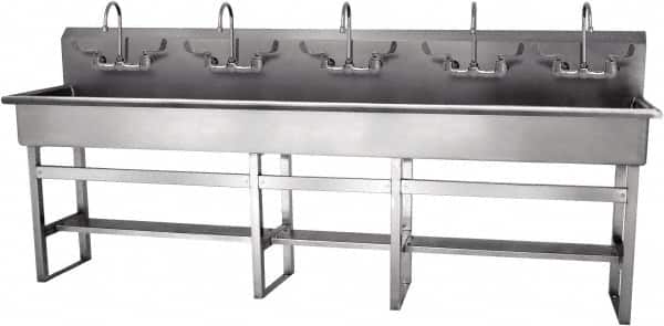 SANI-LAV - 97" Long x 16-1/2" Wide Inside, 1 Compartment, Grade 304 Stainless Steel Hand Sink-Pedestal Mount - 16 Gauge, 100" Long x 20" Wide x 45" High Outside, 8" Deep - Exact Tooling