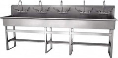SANI-LAV - 97" Long x 16-1/2" Wide Inside, 1 Compartment, Grade 304 Stainless Steel Hand Sink-Pedestal Mount - 16 Gauge, 100" Long x 20" Wide x 45" High Outside, 8" Deep - Exact Tooling