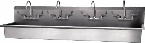 SANI-LAV - 77" Long x 16-1/2" Wide Inside, 1 Compartment, Grade 304 Stainless Steel Hand Sink-Wall Mount - 16 Gauge, 80" Long x 20" Wide x 18" High Outside, 8" Deep - Exact Tooling