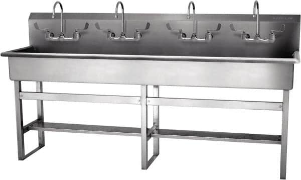 SANI-LAV - 77" Long x 16-1/2" Wide Inside, 1 Compartment, Grade 304 Stainless Steel Hand Sink-Pedestal Mount - 16 Gauge, 80" Long x 20" Wide x 45" High Outside, 8" Deep - Exact Tooling