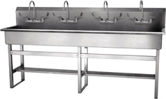 SANI-LAV - 77" Long x 16-1/2" Wide Inside, 1 Compartment, Grade 304 Stainless Steel Hand Sink-Pedestal Mount - 16 Gauge, 80" Long x 20" Wide x 45" High Outside, 8" Deep - Exact Tooling