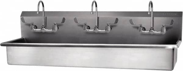 SANI-LAV - 57" Long x 16-1/2" Wide Inside, 1 Compartment, Grade 304 Stainless Steel Hand Sink-Wall Mount - 16 Gauge, 60" Long x 20" Wide x 18" High Outside, 8" Deep - Exact Tooling