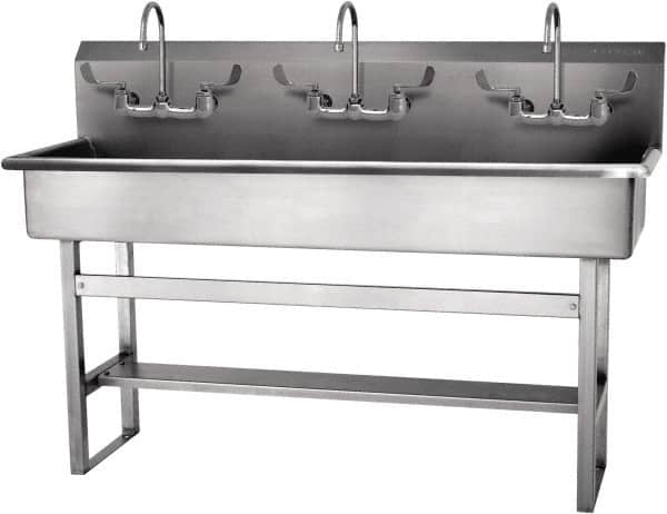 SANI-LAV - 57" Long x 16-1/2" Wide Inside, 1 Compartment, Grade 304 Stainless Steel Hand Sink-Pedestal Mount - 16 Gauge, 60" Long x 20" Wide x 45" High Outside, 8" Deep - Exact Tooling