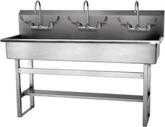 SANI-LAV - 57" Long x 16-1/2" Wide Inside, 1 Compartment, Grade 304 Stainless Steel Hand Sink-Pedestal Mount - 16 Gauge, 60" Long x 20" Wide x 45" High Outside, 8" Deep - Exact Tooling