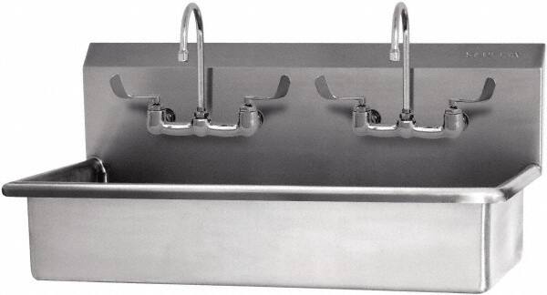 SANI-LAV - 37" Long x 16-1/2" Wide Inside, 1 Compartment, Grade 304 Stainless Steel Hand Sink-Wall Mount - 16 Gauge, 40" Long x 20" Wide x 18" High Outside, 8" Deep - Exact Tooling