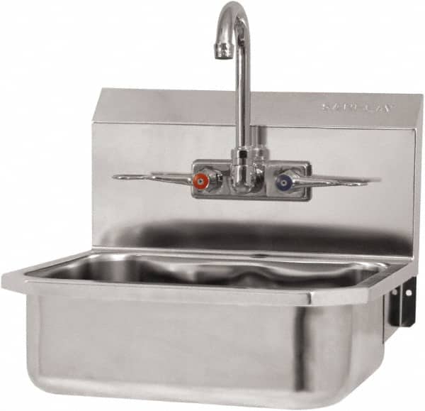 SANI-LAV - 14" Long x 11" Wide Inside, 1 Compartment, Grade 304 Stainless Steel Hand Sink-Wall Mount - 18 Gauge, 16" Long x 15-1/4" Wide x 22-3/4" High Outside, 5" Deep - Exact Tooling