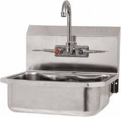 SANI-LAV - 14" Long x 11" Wide Inside, 1 Compartment, Grade 304 Stainless Steel Hand Sink-Wall Mount - 18 Gauge, 16" Long x 15-1/4" Wide x 22-3/4" High Outside, 5" Deep - Exact Tooling