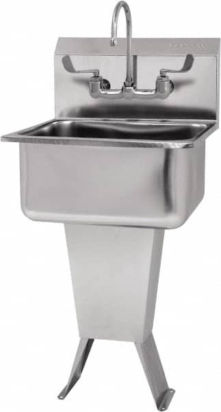 SANI-LAV - 19" Long x 16" Wide Inside, 1 Compartment, Grade 304 Stainless Steel Hand Sink-Pedestal Mount - 18 Gauge, 21" Long x 20" Wide x 46" High Outside, 10" Deep - Exact Tooling