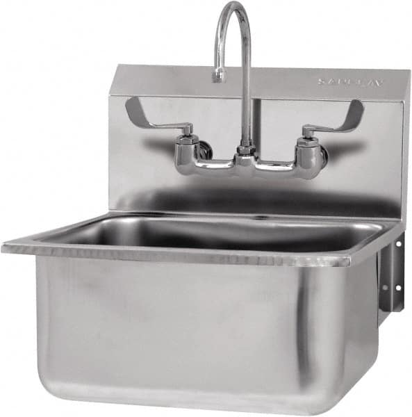 SANI-LAV - 19" Long x 16" Wide Inside, 1 Compartment, Grade 304 Stainless Steel Hand Sink-Wall Mount - 18 Gauge, 21" Long x 20" Wide x 24" High Outside, 10" Deep - Exact Tooling
