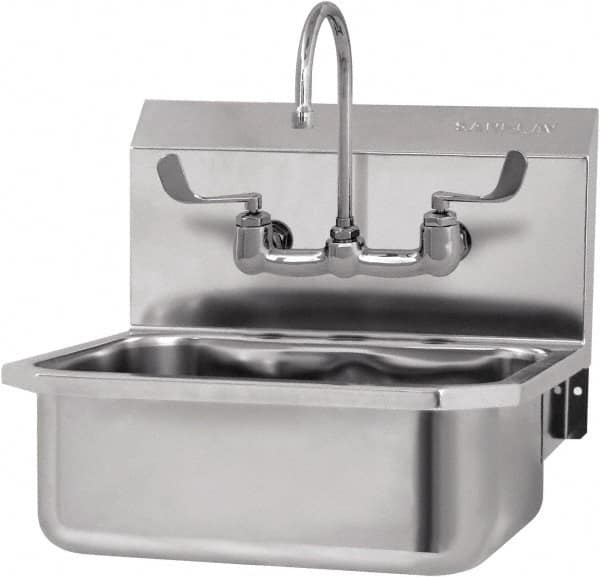 SANI-LAV - 17" Long x 14" Wide Inside, 1 Compartment, Grade 304 Stainless Steel Hand Sink-Wall Mount - 18 Gauge, 19" Long x 18" Wide x 21" High Outside, 7" Deep - Exact Tooling