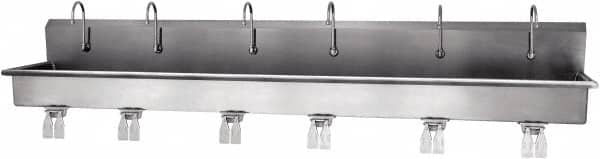 SANI-LAV - 117" Long x 16-1/2" Wide Inside, 1 Compartment, Grade 304 Stainless Steel Hands Free Hand Sink - 16 Gauge, 120" Long x 20" Wide x 18" High Outside, 8" Deep - Exact Tooling
