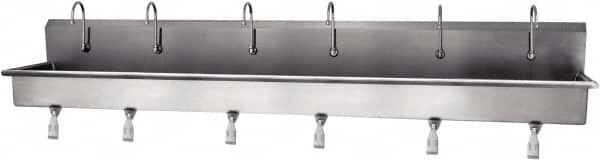 SANI-LAV - 117" Long x 16-1/2" Wide Inside, 1 Compartment, Grade 304 Stainless Steel Hands Free Hand Sink - 16 Gauge, 120" Long x 20" Wide x 18" High Outside, 8" Deep - Exact Tooling
