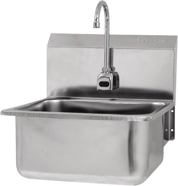 SANI-LAV - 19" Long x 16" Wide Inside, 1 Compartment, Grade 304 Stainless Steel Hands Free Hand Sink - 18 Gauge, 21" Long x 20" Wide x 24" High Outside, 10" Deep - Exact Tooling