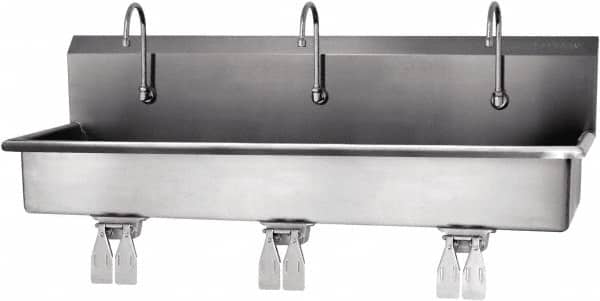 SANI-LAV - 57" Long x 16-1/2" Wide Inside, 1 Compartment, Grade 304 Stainless Steel Hands Free Hand Sink - 16 Gauge, 60" Long x 20" Wide x 18" High Outside, 8" Deep - Exact Tooling