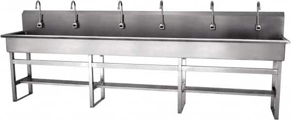 SANI-LAV - 117" Long x 16-1/2" Wide Inside, 1 Compartment, Grade 304 Stainless Steel Hands Free Hand Sink - 16 Gauge, 120" Long x 20" Wide x 45" High Outside, 8" Deep - Exact Tooling