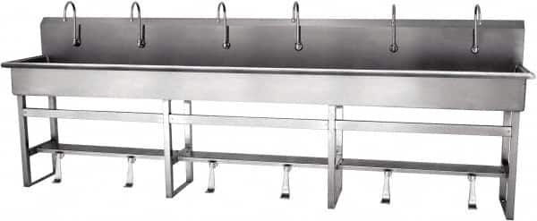SANI-LAV - 117" Long x 16-1/2" Wide Inside, 1 Compartment, Grade 304 Stainless Steel Hands Free Hand Sink - 16 Gauge, 120" Long x 20" Wide x 45" High Outside, 8" Deep - Exact Tooling