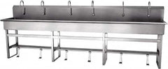 SANI-LAV - 117" Long x 16-1/2" Wide Inside, 1 Compartment, Grade 304 Stainless Steel Hands Free Hand Sink - 16 Gauge, 120" Long x 20" Wide x 45" High Outside, 8" Deep - Exact Tooling