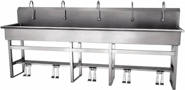 SANI-LAV - 97" Long x 16-1/2" Wide Inside, 1 Compartment, Grade 304 Stainless Steel Hands Free Hand Sink - 16 Gauge, 100" Long x 20" Wide x 45" High Outside, 8" Deep - Exact Tooling