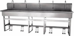 SANI-LAV - 97" Long x 16-1/2" Wide Inside, 1 Compartment, Grade 304 Stainless Steel Hands Free Hand Sink - 16 Gauge, 100" Long x 20" Wide x 45" High Outside, 8" Deep - Exact Tooling