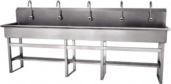 SANI-LAV - 97" Long x 16-1/2" Wide Inside, 1 Compartment, Grade 304 Stainless Steel Hands Free Hand Sink - 16 Gauge, 100" Long x 20" Wide x 45" High Outside, 8" Deep - Exact Tooling