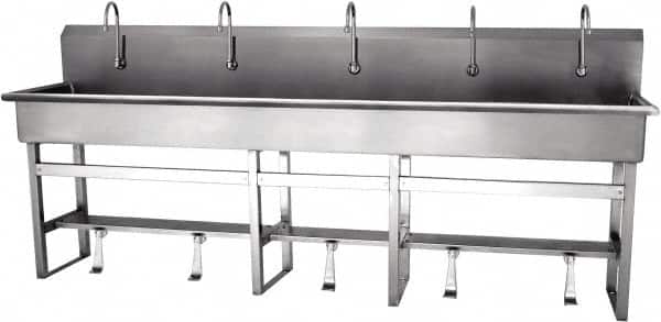 SANI-LAV - 97" Long x 16-1/2" Wide Inside, 1 Compartment, Grade 304 Stainless Steel Hands Free Hand Sink - 16 Gauge, 100" Long x 20" Wide x 45" High Outside, 8" Deep - Exact Tooling