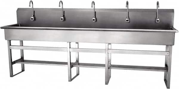 SANI-LAV - 97" Long x 16-1/2" Wide Inside, 1 Compartment, Grade 304 Stainless Steel Hands Free Hand Sink - 16 Gauge, 100" Long x 20" Wide x 45" High Outside, 8" Deep - Exact Tooling