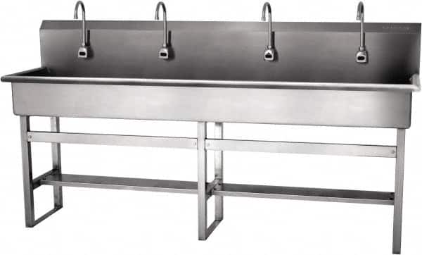 SANI-LAV - 77" Long x 16-1/2" Wide Inside, 1 Compartment, Grade 304 Stainless Steel Hands Free Hand Sink - 16 Gauge, 80" Long x 20" Wide x 45" High Outside, 8" Deep - Exact Tooling