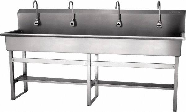 SANI-LAV - 77" Long x 16-1/2" Wide Inside, 1 Compartment, Grade 304 Stainless Steel Hands Free Hand Sink - 16 Gauge, 80" Long x 20" Wide x 45" High Outside, 8" Deep - Exact Tooling