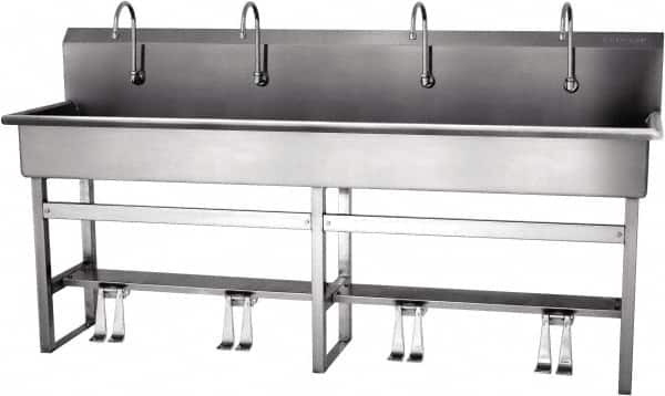 SANI-LAV - 77" Long x 16-1/2" Wide Inside, 1 Compartment, Grade 304 Stainless Steel Hands Free Hand Sink - 16 Gauge, 80" Long x 20" Wide x 45" High Outside, 8" Deep - Exact Tooling