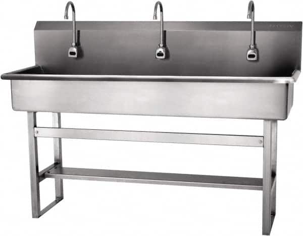 SANI-LAV - 57" Long x 16-1/2" Wide Inside, 1 Compartment, Grade 304 Stainless Steel Hands Free Hand Sink - 16 Gauge, 60" Long x 20" Wide x 45" High Outside, 8" Deep - Exact Tooling