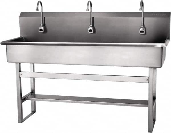 SANI-LAV - 57" Long x 16-1/2" Wide Inside, 1 Compartment, Grade 304 Stainless Steel Hands Free Hand Sink - 16 Gauge, 60" Long x 20" Wide x 45" High Outside, 8" Deep - Exact Tooling