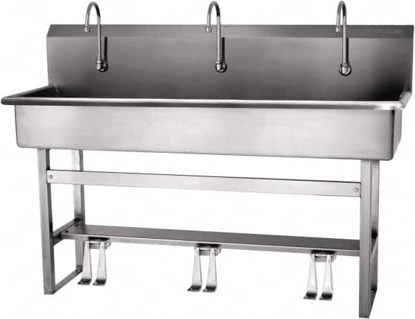 SANI-LAV - 57" Long x 16-1/2" Wide Inside, 1 Compartment, Grade 304 Stainless Steel Hands Free Hand Sink - 16 Gauge, 60" Long x 20" Wide x 45" High Outside, 8" Deep - Exact Tooling