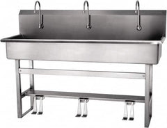 SANI-LAV - 57" Long x 16-1/2" Wide Inside, 1 Compartment, Grade 304 Stainless Steel Hands Free Hand Sink - 16 Gauge, 60" Long x 20" Wide x 45" High Outside, 8" Deep - Exact Tooling