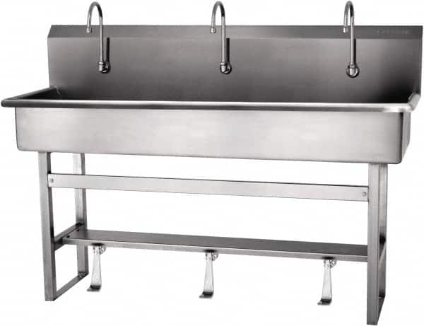 SANI-LAV - 57" Long x 16-1/2" Wide Inside, 1 Compartment, Grade 304 Stainless Steel Hands Free Hand Sink - 16 Gauge, 60" Long x 20" Wide x 45" High Outside, 8" Deep - Exact Tooling