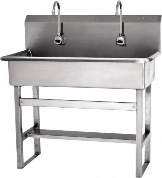 SANI-LAV - 57" Long x 16-1/2" Wide Inside, 1 Compartment, Grade 304 Stainless Steel Hands Free Hand Sink - 16 Gauge, 40" Long x 20" Wide x 45" High Outside, 8" Deep - Exact Tooling