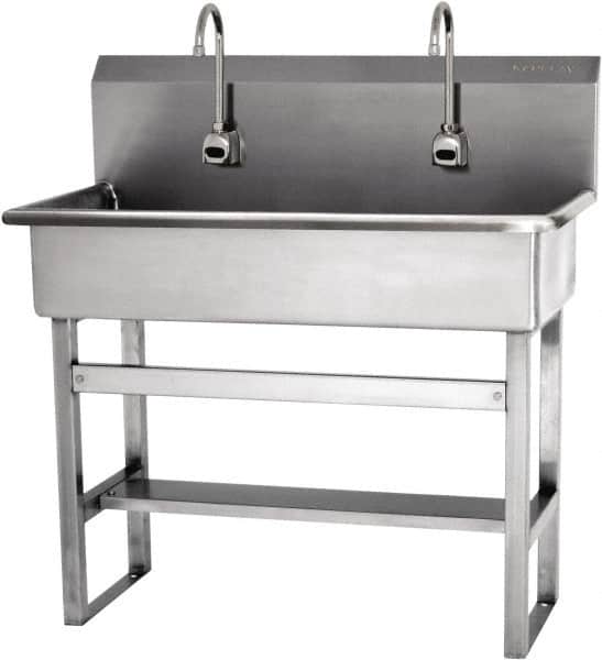 SANI-LAV - 37" Long x 16-1/2" Wide Inside, 1 Compartment, Grade 304 Stainless Steel Hands Free Hand Sink - 16 Gauge, 40" Long x 20" Wide x 45" High Outside, 8" Deep - Exact Tooling