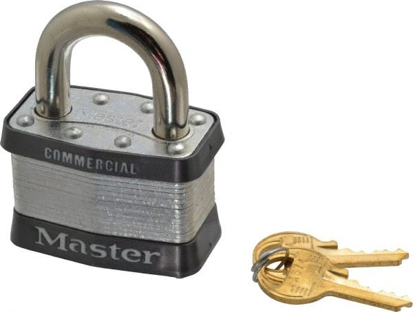 Master Lock - 1" Shackle Clearance, Keyed Different Padlock - 15/16" Shackle Width, 3/8" Shackle Diam, Laminated Steel - Exact Tooling