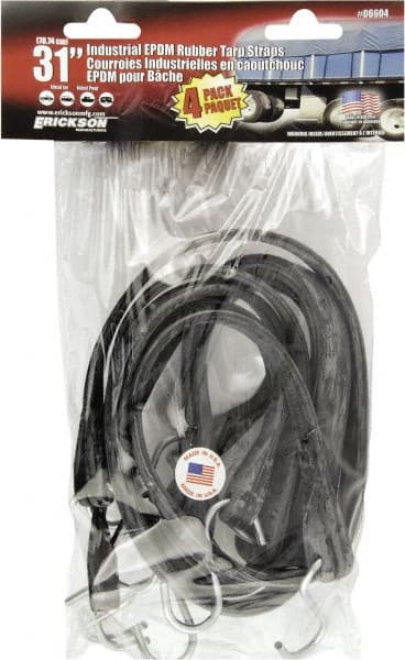 Erickson Manufacturing - Tarp Strap with S Hook - 31" OAL, Black - Exact Tooling