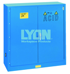 Acid Storage Cabinet - #5541 - 43 x 18 x 44" - 30 Gallon - w/one shelf, two poly trays, bi-fold self-closing door - Blue Only - Exact Tooling