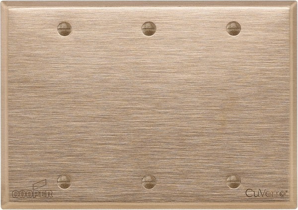 Cooper Wiring Devices - 3 Gang, 4-1/2 Inch Long, Standard Blank Wall Plate - Blank, Rose, Antimicrobial Copper - Exact Tooling