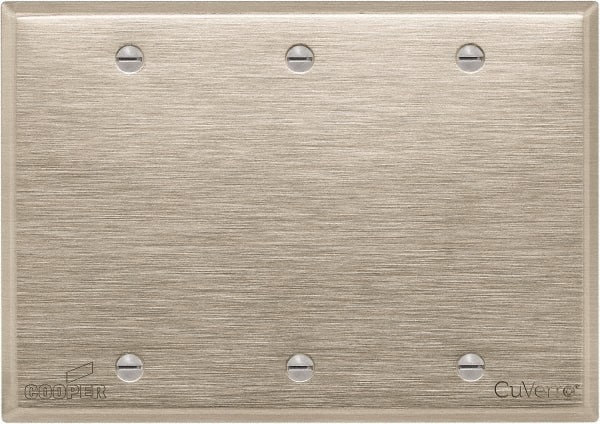 Cooper Wiring Devices - 3 Gang, 4-1/2 Inch Long, Standard Blank Wall Plate - Blank, White Bronze, Antimicrobial Copper - Exact Tooling