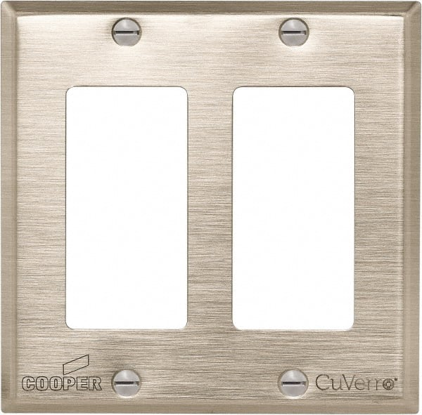 Cooper Wiring Devices - 2 Gang, 4-1/2 Inch Long, Standard Switch Plate - Decorator Switch, White Bronze, Antimicrobial Copper - Exact Tooling