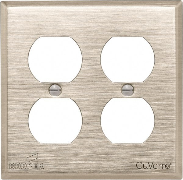 Cooper Wiring Devices - 2 Gang, 4-1/2 Inch Long, Standard Outlet Wall Plate - Duplex Outlet, White Bronze, Antimicrobial Copper - Exact Tooling