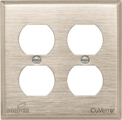 Cooper Wiring Devices - 2 Gang, 4-1/2 Inch Long, Standard Outlet Wall Plate - Duplex Outlet, White Bronze, Antimicrobial Copper - Exact Tooling