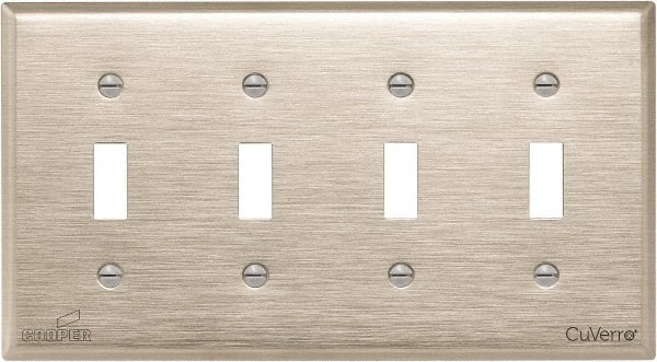 Cooper Wiring Devices - 4 Gang, 4-1/2 Inch Long, Standard Switch Plate - Toggle Switch, White Bronze, Antimicrobial Copper - Exact Tooling