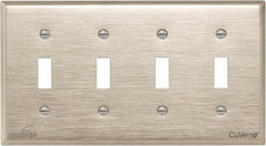 Cooper Wiring Devices - 4 Gang, 4-1/2 Inch Long, Standard Switch Plate - Toggle Switch, White Bronze, Antimicrobial Copper - Exact Tooling