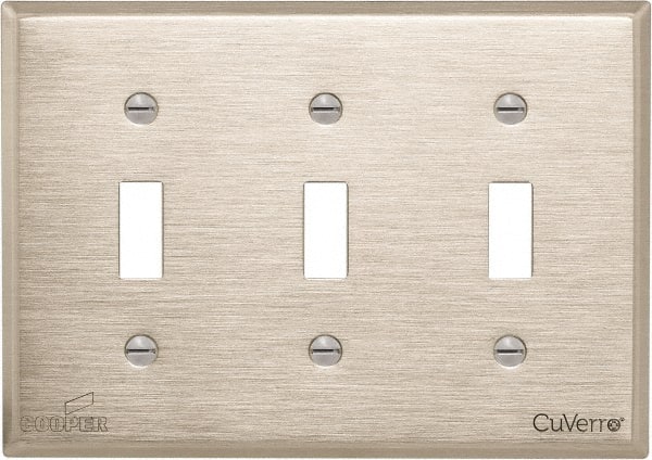 Cooper Wiring Devices - 3 Gang, 4-1/2 Inch Long, Standard Switch Plate - Toggle Switch, White Bronze, Antimicrobial Copper - Exact Tooling
