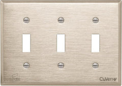 Cooper Wiring Devices - 3 Gang, 4-1/2 Inch Long, Standard Switch Plate - Toggle Switch, White Bronze, Antimicrobial Copper - Exact Tooling
