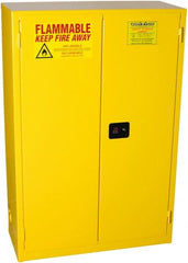 PRO-SAFE - 2 Door, 2 Shelf, Yellow Steel Standard Safety Cabinet for Flammable and Combustible Liquids - 65" High x 43" Wide x 18" Deep, Manual Closing Door, 3 Point Key Lock, 45 Gal Capacity - Exact Tooling