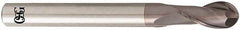 OSG - 12mm Diam, 22mm LOC, 2 Flute Solid Carbide Ball End Mill - TiAlN Finish, Single End, 110mm OAL, 12mm Shank Diam, Spiral Flute - Exact Tooling